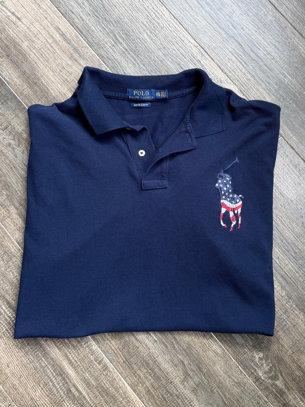Navy Polo Ralph Lauren polo shirt American flag pattern on the pony logo XXL
